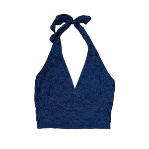 navy floral lace halter top